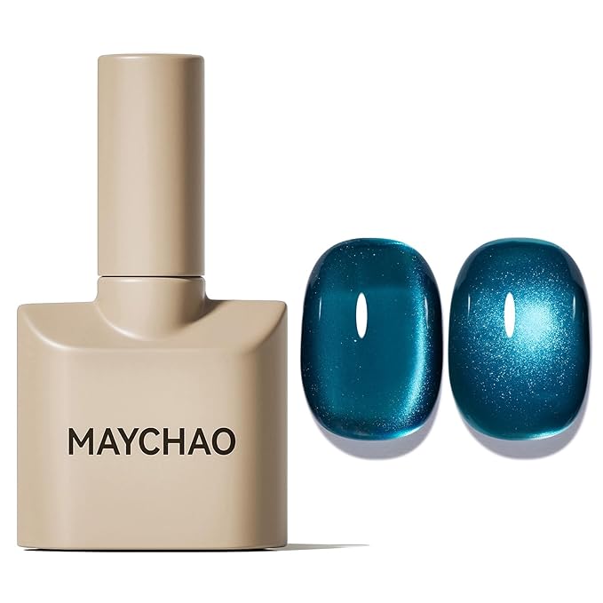 MAYCHAO 15ML Blue Vortex Cat Eye Gel Nail Polish 1Pc Jelly Glassy Blue Cat Eye Gel Polish Soak off Holographic Magnetic Nail Polish for Nail Art Manicure Salon DIY at Home, 0.5 OZ