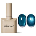 MAYCHAO 15ML Blue Vortex Cat Eye Gel Nail Polish 1Pc Jelly Glassy Blue Cat Eye Gel Polish Soak off Holographic Magnetic Nail Polish for Nail Art Manicure Salon DIY at Home, 0.5 OZ