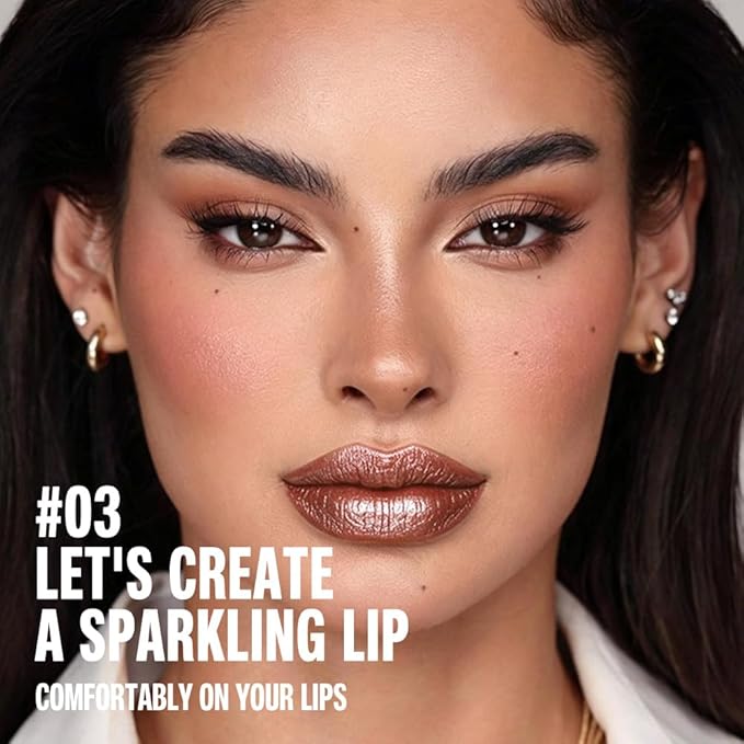 evpct Copper Shimmery Metallic Lip Liner and Lipstick Combo, Cone Tip Lip Crayon for Women Long Lasting Waterproof, Metal Shinny Hydrating Lipstick Makeup, Glitter Lips Liner Pencil for Shimmery Shade