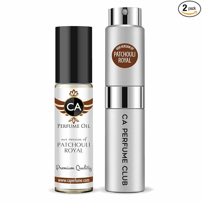 CA Perfume Duo Impression of Patchouli Royal For Men Perfume Layering Set Mens Cologne Long Lasting Travel Size EDP + Body Oil Roll-On Bottle 0.27 Fl Oz+0.33 Fl Oz