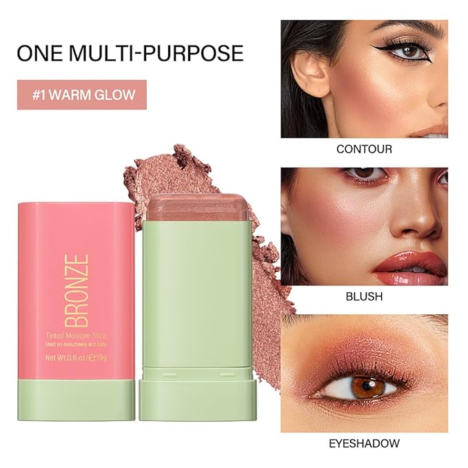 FYEBOO Multi-Use Makeup Blush Stick, Cream Blush Stick for Cheek & Eyes & Lips, Waterproof Natural Nude Makeup, 1#Warm Glow, Suitable for All Skin