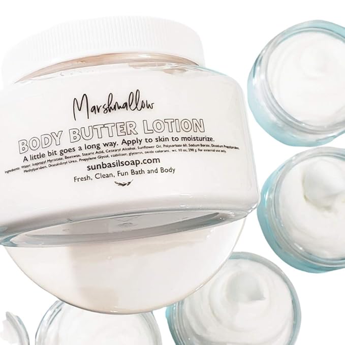 Sunbasil Soap Marshmallow Sweet Vanilla Whipped Body Butter Lotion. Fall Winter Cozy Scented Skincare for Women