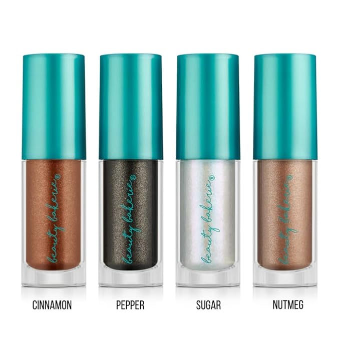 Beauty Bakerie Sugar & Spice Liquid Eyeshadow Set, Metallic Shimmer Eyeshadow, Long-Wearing Lightweight Cream Eye Shadow + Eye Primer Topper Glitter Makeup with Squalene & Glycerin, 6g, Sugar