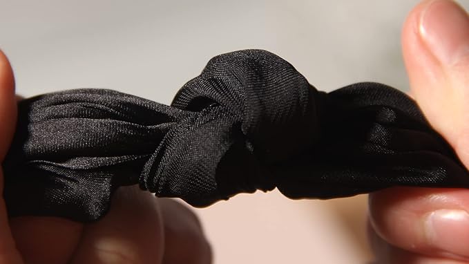 Pack of 2 Knotted Bow Hair Scrunchies Elastic Hair Scarf Black Hair Ties Bands Satin Hair Ribbon Scrunchy Red Ponytail Holder for Women and Girls (Black)
