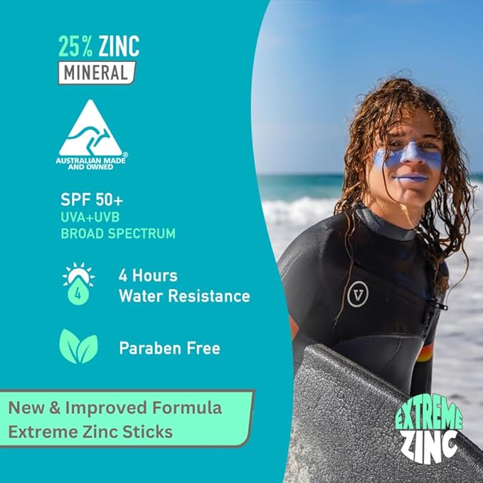 Sun Zapper Extreme Zinc Sunscreen Stick SPF 50+ Blue Bay – Colored Water Resistant Mineral Sunscreen for Face, Zinc Oxide Surf Sunscreen Stick for Water Sports, 15g (0.53 oz), Australian Made