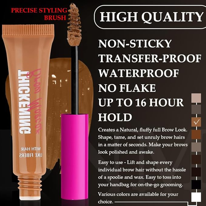 Tinted Thickening Brow Mascara,Brow Glue Eyebrow Gel,Waterproof, Transfer-proof, Brush to Fill in Eyebrows and Cover Gray Hairs - Cruelty Free - Light Medium Brown (1pc 03 Auburn)