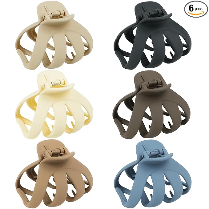 Big Claw Hair Clips for Thick Hair, 3.2" Matte Octopus Large Clips for Women and Girls, Strong Hold Jumbo Clips for All Hair Types, 6 Pack (Neutral)