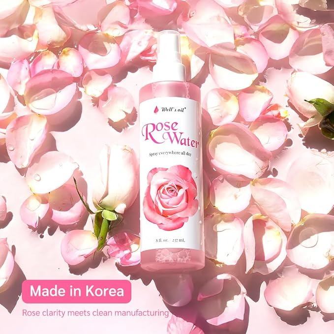 Well's Oil Rosewater Face & Hair Mist Spray (2 fl oz / 59 mL) | Floral Rosewater Hydrosol | Alcohol-Free