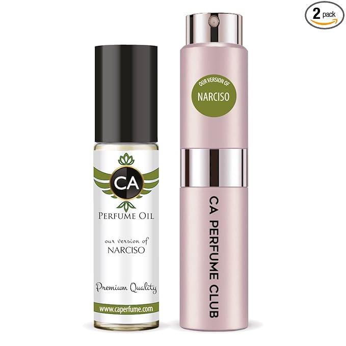 CA Perfume Duo Impression of Narciso For Women Perfume Layering Set Long Lasting Travel Size EDP + Body Oil Roll-On Bottle 0.27 Fl Oz+0.33 Fl Oz