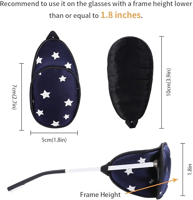 eZAKKA Eye Patches for Adults, Eye Patch for Glasses, Silk Patch for Lazy Eye Amblyopia Strabismus and After Surgery (Blue with Star+Black Polka Dots)