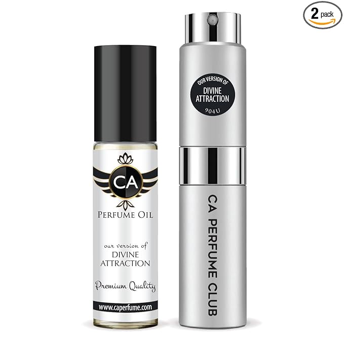 CA Perfume Duo Impression of Divine Attraction For Women And Men Perfume Layering Set Long Lasting Travel Size EDP + Body Oil Roll-On Bottle 0.27 Fl Oz+0.33 Fl Oz