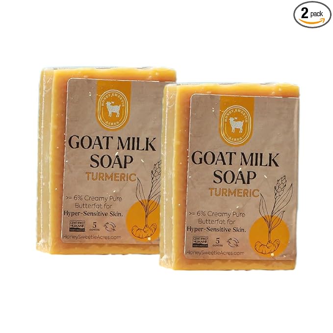 Honey Sweetie Acres 2-Pack Turmeric Goat Milk Soap - All Natural 5 oz Handmade Bar Soap – Moisturizing, Gentle for Sensitive Skin, Eco-Friendly, Made in the USA