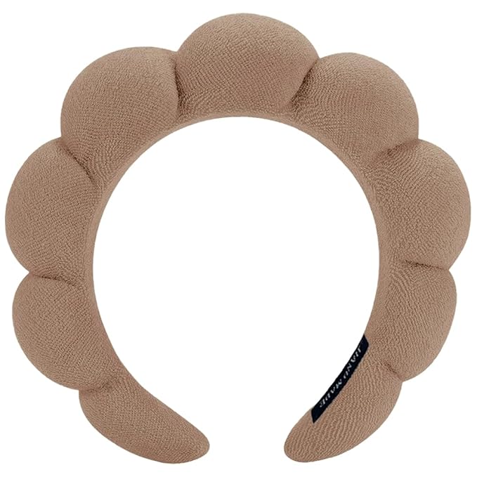 AOENJIE Spa Headbands for Washing Face or Makeup, Sponge Bubble Skincare Headbands, Puffy Terry Cloth Hairband for Women, Skin Care Makeup Headwear Hair Accessories for Girls (Dark Coffee)