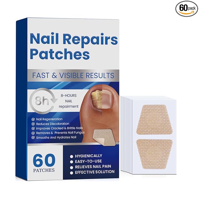 Toenail Fungus Treatment Extra Strength, 60Pcs Fungal Nail Patches for Damaged Nails, 8-Hour Nighttime Renewal & Natural Hydrogel Nail Repair Patches