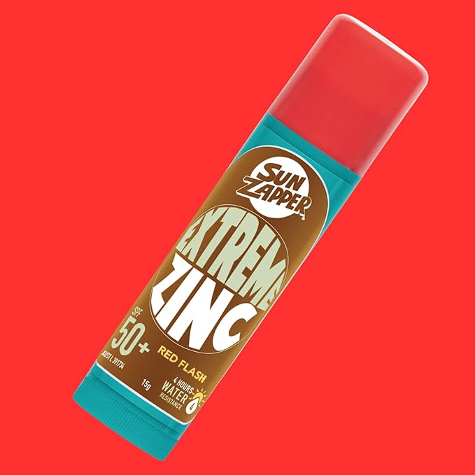 Sun Zapper Extreme Zinc Sunscreen Stick SPF 50+ Red Flash – Colored Water Resistant Mineral Sunscreen for Face, Zinc Oxide Surf Sunscreen Stick for Water Sports, 15g (0.53 oz), Australian Made