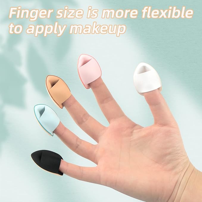 Finger Puff, 12 Pcs Mini Makeup Puff,Suitable For Foundation, Concealer, Eye Shadow,Beauty Makeup Tools (5 Color 1 Set)