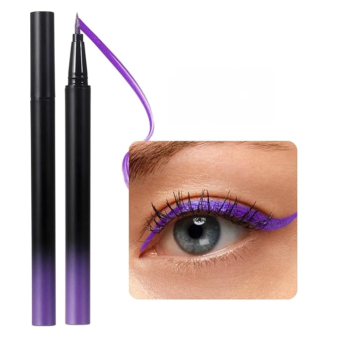 SAUBZEAN Metallic Liquid Eyeliner, Waterproof & Smudge-Proof Shimmer Eye Liner with Precision Brush, Long-Lasting Bold Color, Quick-Dry & Easy Removal, for Winged Makeup, Purple