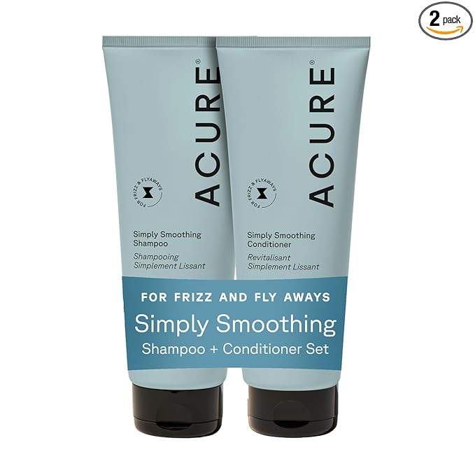Acure Simply Smoothing Shampoo and Conditioner Set - Hydrating & Moisturizing for Women & Men, Moisturize Frizzy, Dry, Damaged Hair w/Coconut Water, Vegan, Paraben & Sulfate Free - 8 fl oz (2 Pack)