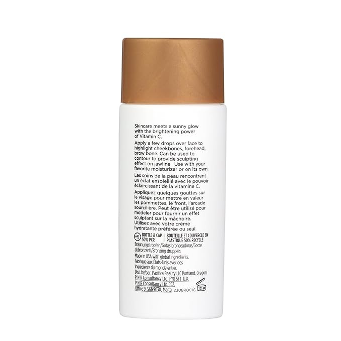 Pacifica Sunny Glow Liquid Face Bronzer Drops - Face Makeup Bronzing For Face & Cheeks for Instant Sun-Kissed Glow - Vitamin C & Glycolic Acid Infused Liquid Bronzer Illuminating Highlighting Clean