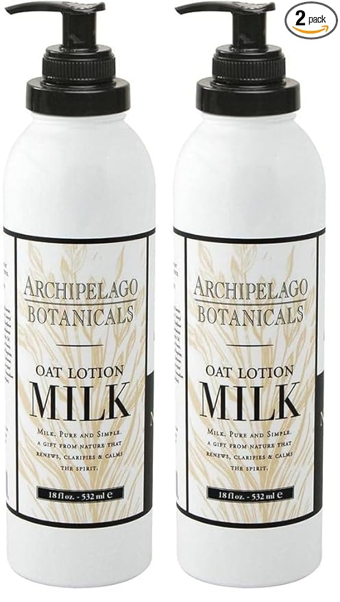 Archipelago Botanicals Oat Milk Lotion, Nurturing and Soothing Daily Moisturizer for Dry or Sensitive Skin, Hydrating Body Lotion, Paraben-Free, Phthalate-Free, 18 oz (Pack of 2)