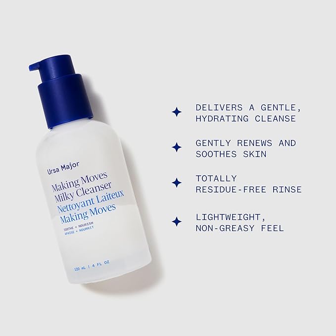 Ursa Major Making Moves Milky Cleanser | Natural, Vegan & Cruelty Free | Daily Non-Foaming cleanser for Normal to Dry & Sensitive Skin | For Men & Women | 4.0 ounces