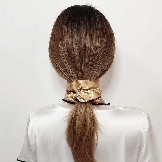12 Pcs Satin Silk Scrunchies Hair Ties Fashion Hair Bands Hair Bows Elastic Bracelets Ponytail Holders Accessories for Women and Girls (4.5 Inch, Light Brown)