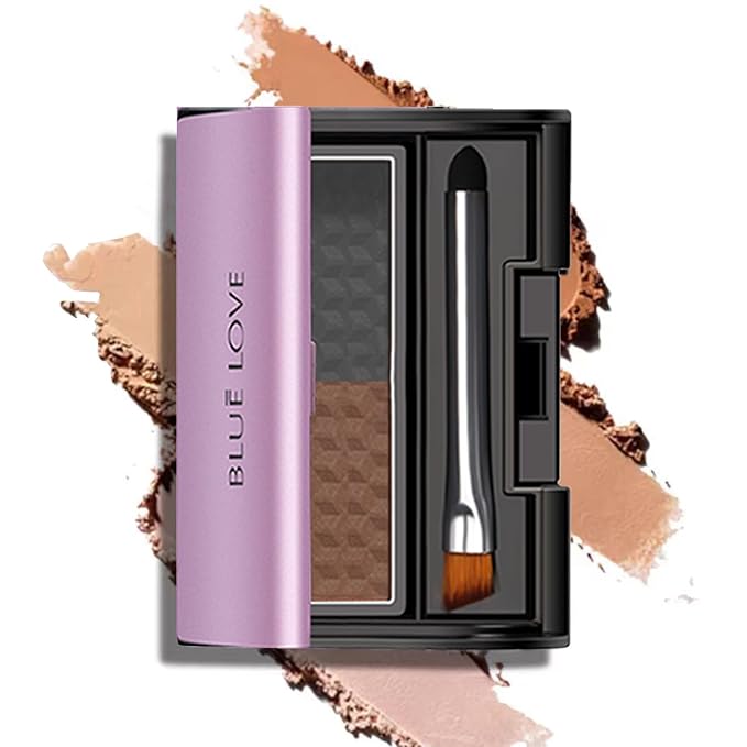 BLUE LOVE 2 Color Eye Brow Powder Palette for Eyebrows Includes Applicator Brush, Waterproof Natural Eyebrow Easy Removal Eyebrow Shadow Makeup Kit (Light Brown & Light Gray)