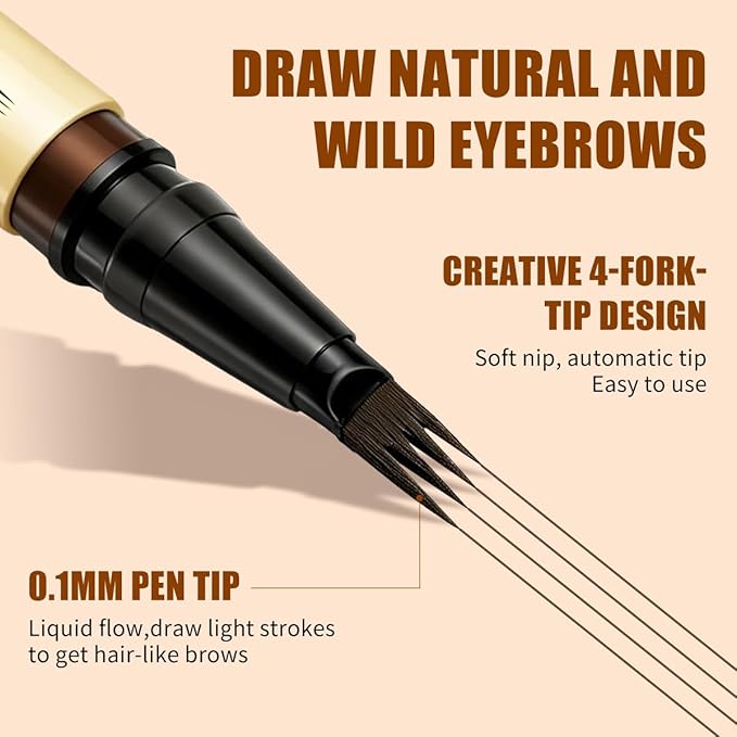 W3W Microblading Eyebrow Pencils For Women - Eyebrow Pen with 4-Fork-Tip Waterproof Brow Pencil Create Natural Hair-Like Brows, Last All Day, Microblading Eyebrow Pen, Black Brown