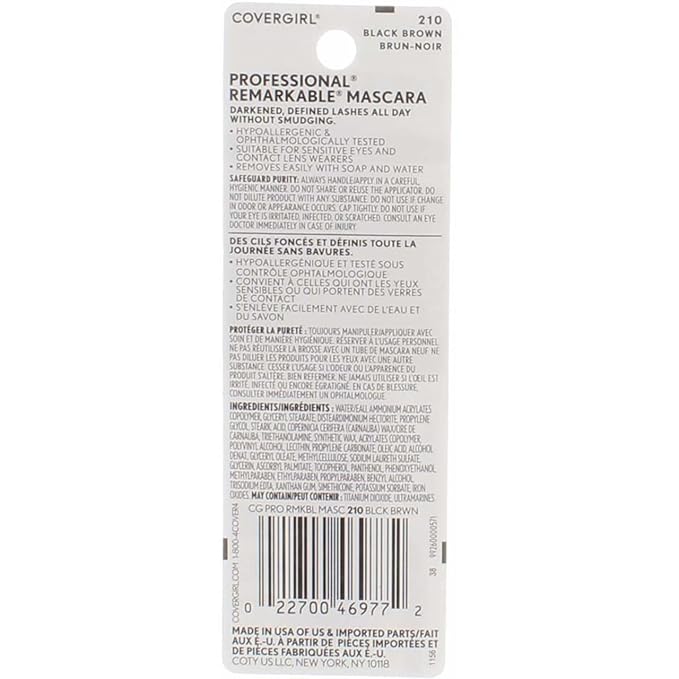 COVERGIRL Professional Remarkable Washable Mascara, Black Brown [210] 0.30 oz (Pack of 6)
