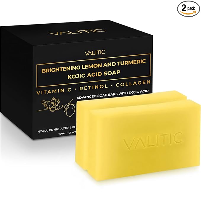 VALITIC Brightening Lemon & Turmeric Kojic Acid Soap with Vitamin C, Retinol, Collagen - Original Japanese Complex Infused with Hyaluronic Acid, Vitamin E, Shea Butter, Castile Olive Oil (2 Pack)