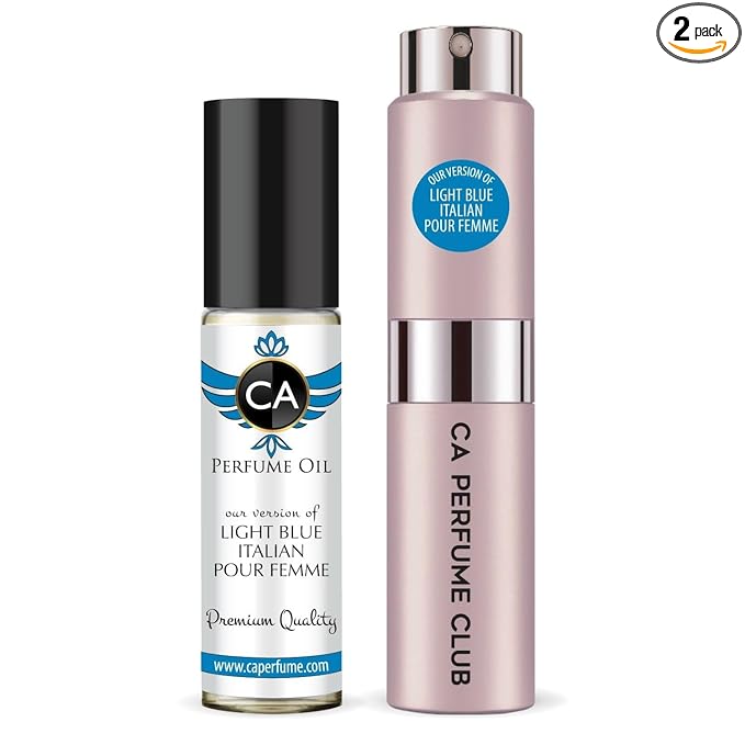 CA Perfume Duo Impression of Light Blue Italian Pour Femme For Women Perfume Layering Set Long Lasting Travel Size EDP + Body Oil Roll-On Bottle 0.27 Fl Oz+0.33 Fl Oz