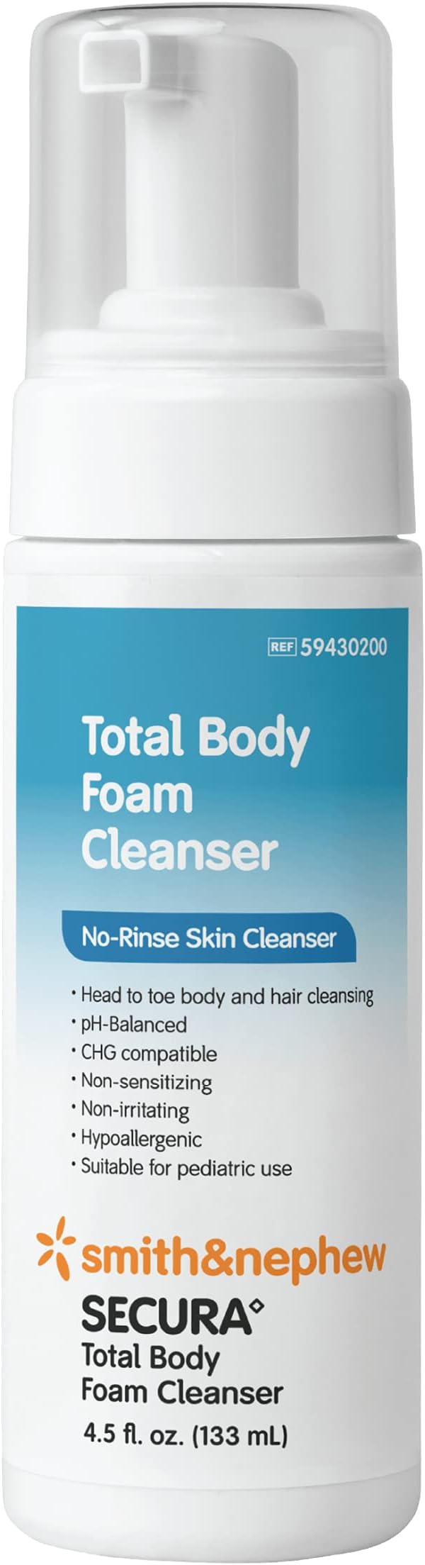 Smith & Nephew 59430200 SECURA Total Body Foam Cleanser, Foaming Waterless Body Cleanser, 4.5 Ounces