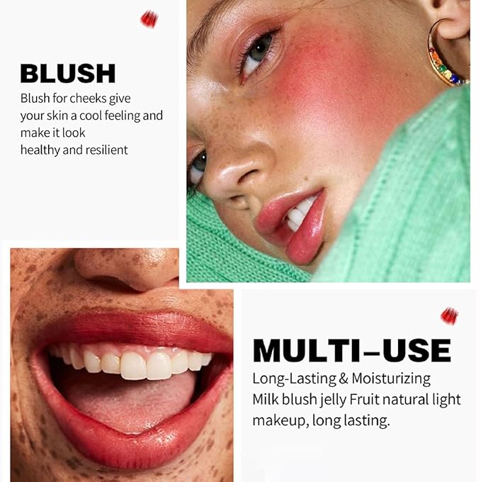 FYEBOO Cooling Water Jelly Tint Blush, Multi-Use Juicy Lip + Cheek Tint, Hydrating & Bouncy Jelly Texture, Long-lasting Sheer Color, 0.32 oz (# 01, 0.32 oz)