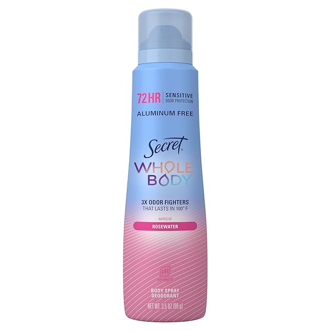 Secret Whole Body Deodorant for Women, Rosewater Scent, Aluminum Free Deodorant Spray, 72 HR Odor Protection, 3.5 oz