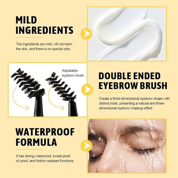 Eyebrow Setting Gel, Waterproof Long-Lasting Lock & Freeze Brow Styling gel,Brow Fix Gel for Long-Lasting Hold，Easy To Wear Shaping Eyebrows Makeup(Pack of 3）