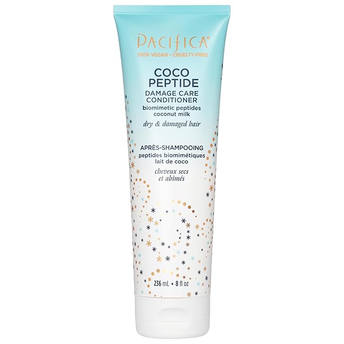 Pacifica Coco Peptide Damage Care Conditioner, Haircare, Repair Split Ends and Breakage, Hair Repair Treatment, Color Safe, For Dry and Damaged Hair, Hair Care, Vegan, 8 fl oz (1 Count)