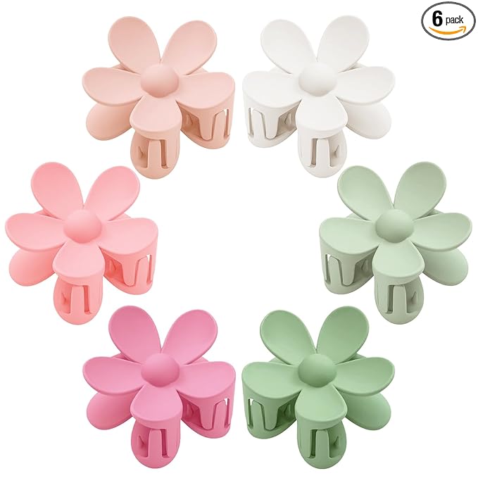 Flower Hair Clips 6 PCS for Women, Daisy Claw Clips Matte Large Claw Clips Strong Hold Jaw Clamps Hair Accessories for Thick Hair 6 Colors
