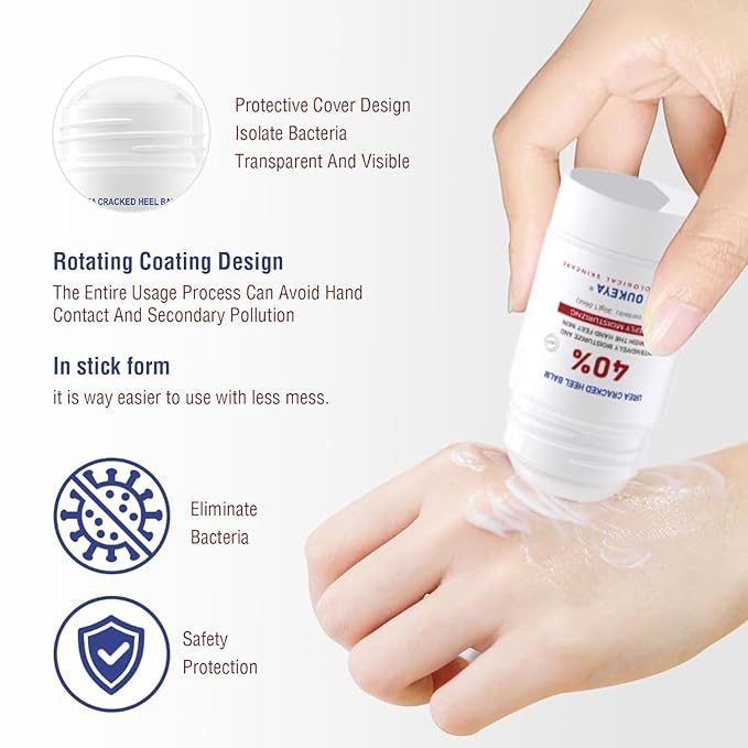 OUKEYA Urea Cream Stick 40% – for Dry, Cracked Heels & Rough Skin on Feet and Hands, 40 Percent Urea Lotion for Feet Maximum Strength,1.06 oz (2 Pack)