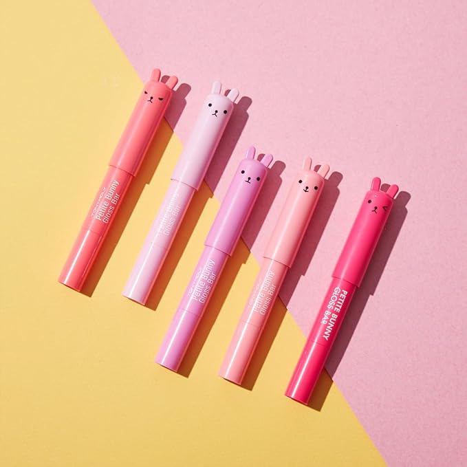 TONYMOLY Petit Bunny Lip Gloss 3 Pack – Easter Basket Stuffers for Girls, Cute Bunny Lip Gloss Set, Hydrating Korean Lip Crayon with Vitamin E, Moisturizing & Glossy Finish