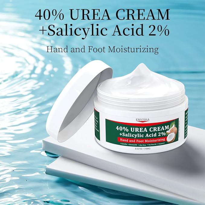 40% Urea Cream for Dry Cracked Feet- Maximum Strength Foot & Hand Moisturizer with 2% Salicylic Acid, Tea Tree, and Aloe Vera | Deep Hydration & Softener for Feet Care