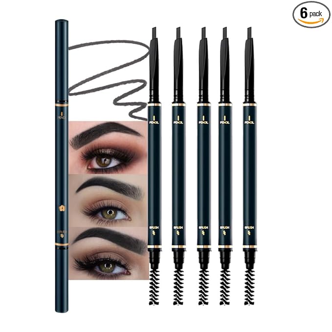 FeiCuiYun 5 Pcs Eyebrow Pencils for Women, Waterproof Professional Makeup Micro Brow Pencil, Black Brow Kit with Eyebrow Brush, Ultra-Fine Mechanical Pencil, Vegan&Cruelty-Free (C01#Black)
