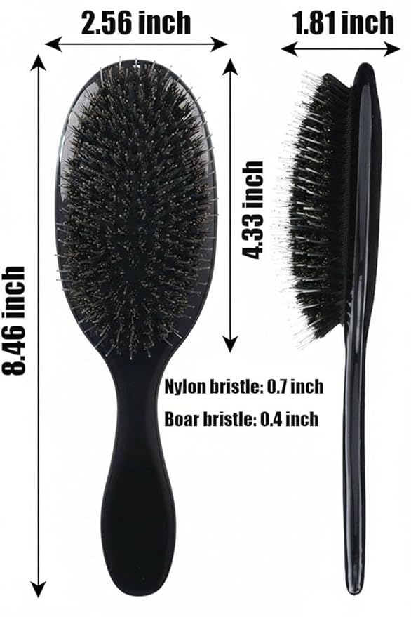 Boar Bristle Detangling Paddle Hair Brush for Curly Fine Wavy Hair, Anti-frizz Painless Detangler Brush Boar Nylon Mixed Bristle Styling Hairbrush for Women Men, Less Pulling and Hair Breakage
