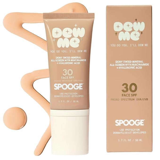 Dew Me | Tinted Mineral Sunscreen SPF 30 | Zinc Oxide Sunblock | Tinted Sunscreen For Face & Body | Golden Glow Dewy Finish | Dermatologist Developed Formula | Reef Safe Sunblock | 1.7oz