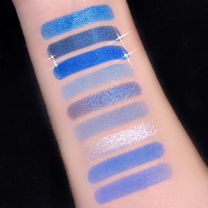 BAISEN DIARY 9 Colors Eyeshadow Palette - Blue Eyeshadow Theme, High Pigmented Blendable Matte & Glitter Shimmer Finishes, Long Lasting Eye Makeup for Christmas & Music Festivals(Blue)