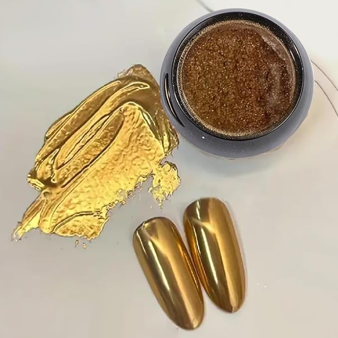 3 Jars Gold Chrome Nail Powder Kit - Metallic Mirror Effect Nail Art for Gel Polish, Gold Copper Set (Copper)