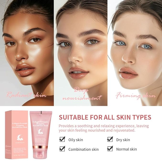 Collagen Night Wrapping Mask, Colorless Gel Deep Nourishing Firming Mask, Enhances Skin Elasticity, Instant Removal Film Forming Hydrating Skincare (1PCS)