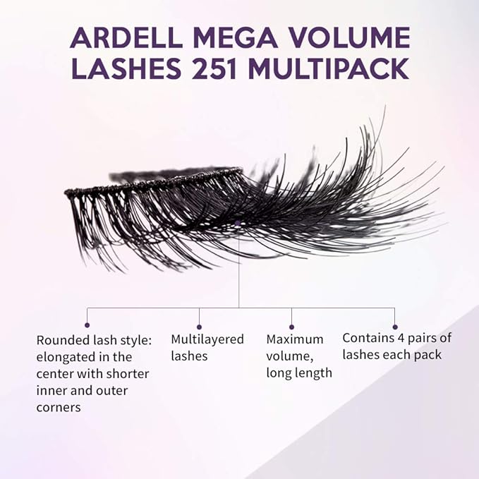 Ardell False Eyelashes Mega Volume 251 – Fluffy Volume for a Dramatic Look, Wispy Lashes, Full Strip, 2 Pack