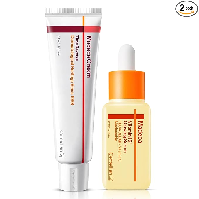 CENTELLIAN 24 Madeca Time Reverse Cream Taehyun Edition 1.69 fl oz + Vitamin 15+ Glowing Serum 1.01 fl oz – Korean Skincare for Firming, Elasticity Care, Deep Hydration & Skin Barrier Repair