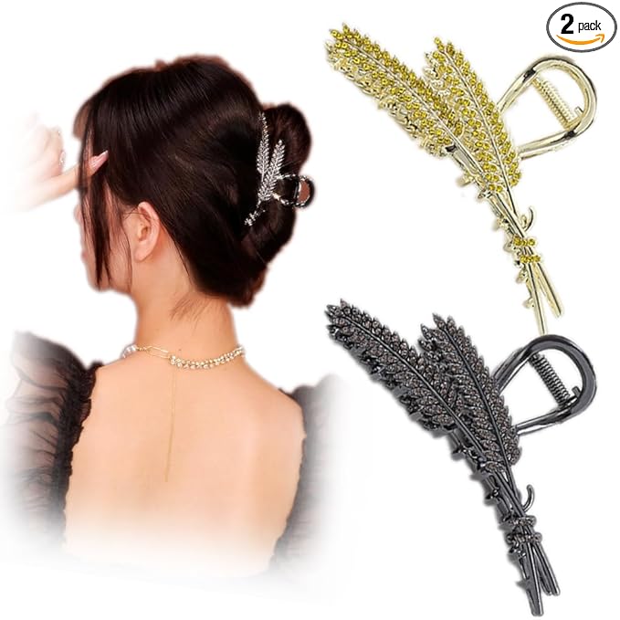 Ear of Wheat Hair Clips， 2 Pcs Rhinestone Hair Clips For Women，Crystal Hair Catch Barrette Metal Jaw Clamp For Girls，Fancy Rhinestone Claw Fashion Hair Accessories For Lady'S Gift