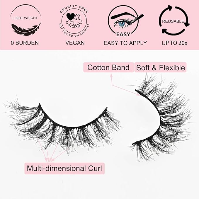 APCYUST Lashes Mink Bulk 30 Pair Wholesale Lashes 5D Fluffy Eyelashes Wholesale Faux Mink Eyelashes Natural Medium Length Fake Lash with Portable Pack (Fluttery 30 Pairs)